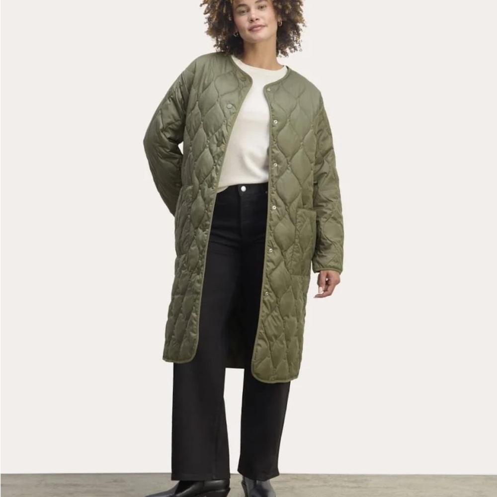 Everlane Olive Green Quilted Long Liner Coat